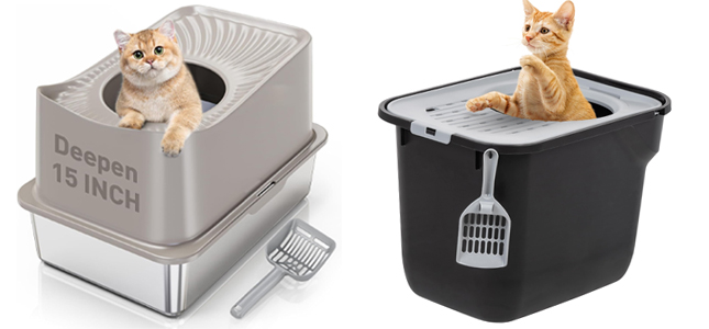 ظرف خاک گربه «تاپ انتری» یا top-entry litter box | انواع ظرف خاک گربه