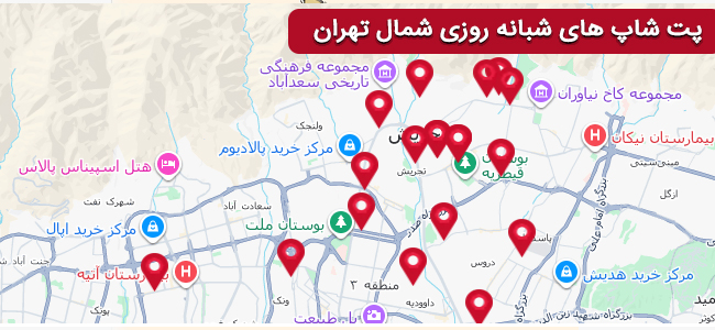 پت شاپ های شبانه روزی شمال تهران به همراه لوکیشن و شماره تماس و چت آنلاین